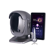 An AI Skin Analyzer with a matching tablet displaying an app interface, shown on a clean white background.