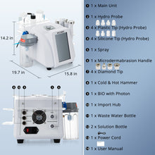 Facial rejuvenation machine with component list on a blue background