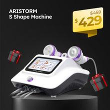 ARISTORM S Shape Machine with price tag and gift boxes on a black background