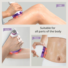 Person using a handheld device from Aristorm s shape cavitation machine on various parts of the body including arms, waist, and legs.
