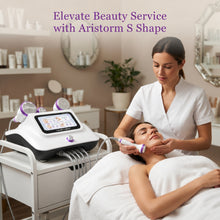 A beautician uses a facial rf and suction handle from Aristorm S Shape Machine to do facial treatment for her client.