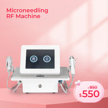 Microneedling RF Machine with price on a pink background