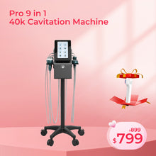Pro 9 in 1 40k Cavitation Machine with price tag on a pink background