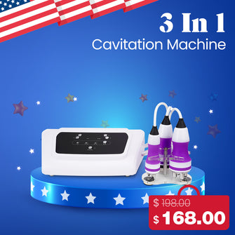 3-in-1 cavitation machine with American flag and price display on a blue background