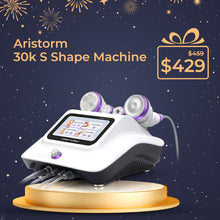 Aristorm 30k S Shape Machine on a dark blue background with fireworks graphics and price display.