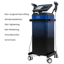 Beauty device with text indicating its uses on a white background