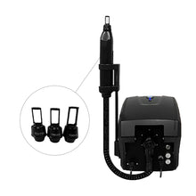 Black tattoo machine with attachments on a white background