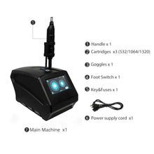 Black tattoo machine with labeled components on a white background