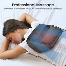 Woman using a massage device on her back with text about professional massage.