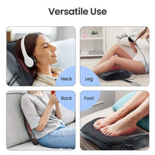 Massage device used on neck, leg, back, and foot with text 'Versatile Use'.