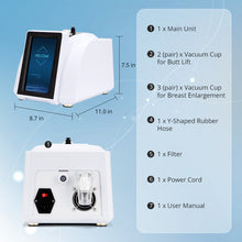 Facial rejuvenation device with labeled parts and dimensions on a blue background