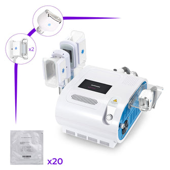 White medical device with attachments and packaging on a white background