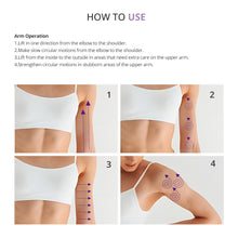 Instructions on how to use a product on the arm with diagrams and text.