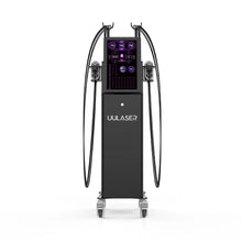 A laser lipo machine with dual hanging treatment arms, a digital touch screen interface, and caster wheels, shown on a solid white background.