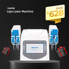 Lipo Laser Machine with price tag and gift icons on a black background