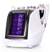 Beauty device with digital display and attachments on a white background