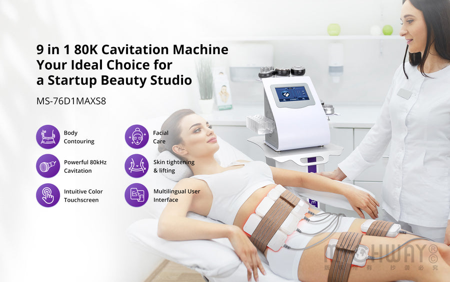 9 In 1 80k Cavitation Machine With RF Vacuum Laser Lipo Pads
