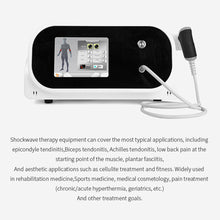 Shockwave therapy equipment with a screen displaying user interface on a white background