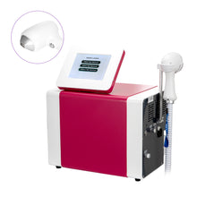Red and white medical device with digital screen on a white background