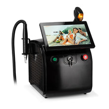 Black tattoo machine with a screen displaying images on a white background