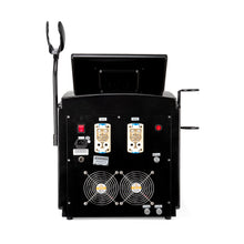 Black electrical power station with multiple outlets and connectors on a white background